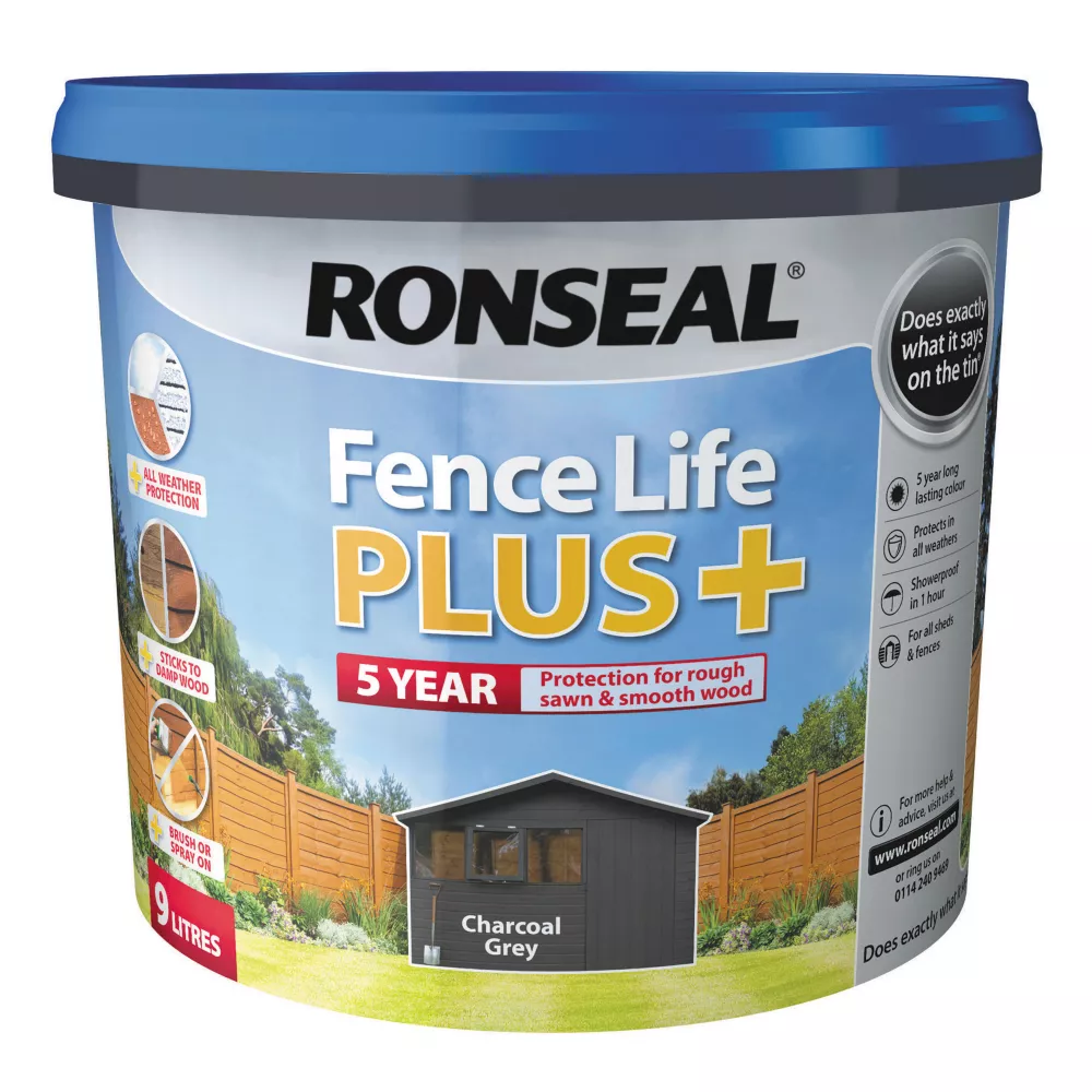 Ronseal Fence Life Plus Shed & Fence Treatment Charcoal Grey 9Ltr 4 Ronseal Fence Life Plus Shed & Fence Treatment Charcoal Grey 9Ltr - Image 2