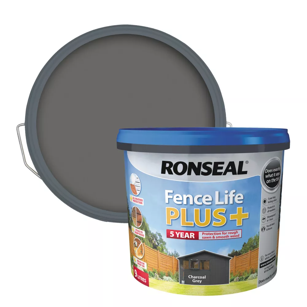 Ronseal Fence Life Plus Shed & Fence Treatment Charcoal Grey 9Ltr 3 Ronseal Fence Life Plus Shed & Fence Treatment Charcoal Grey 9Ltr