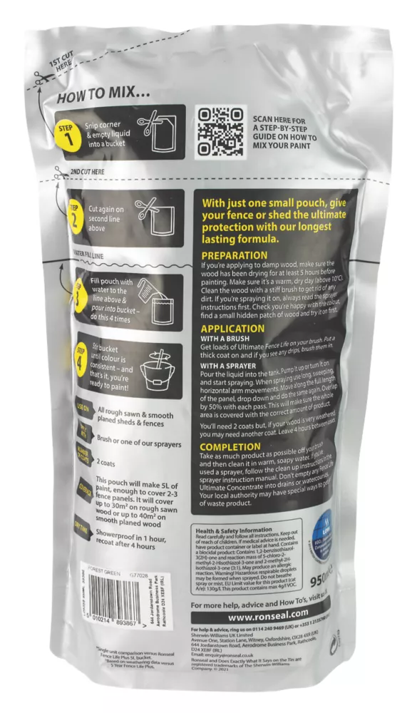 Ronseal Ultimate Fence Life Concentrate Treatment Forest Green 5L From 950mlLtr 6 Ronseal Ultimate Fence Life Concentrate Treatment Forest Green 5L From 950mlLtr - Image 4