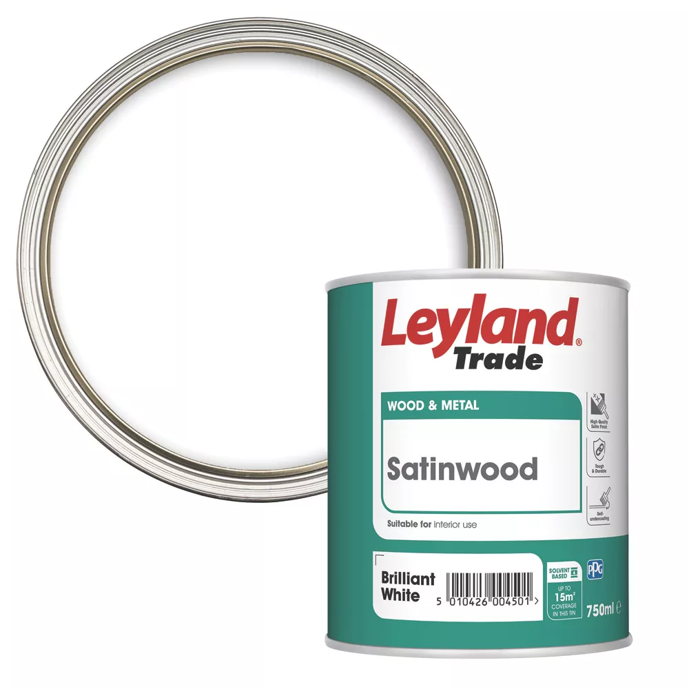 Leyland Trade Satin Brilliant White Trim Paint 750ml