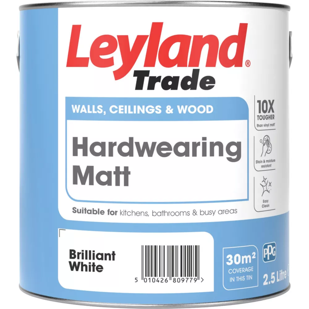 Leyland Trade Hardwearing Matt Brilliant White Emulsion Paint 2.5Ltr 4 Leyland Trade Hardwearing Matt Brilliant White Emulsion Paint 2.5Ltr - Image 2