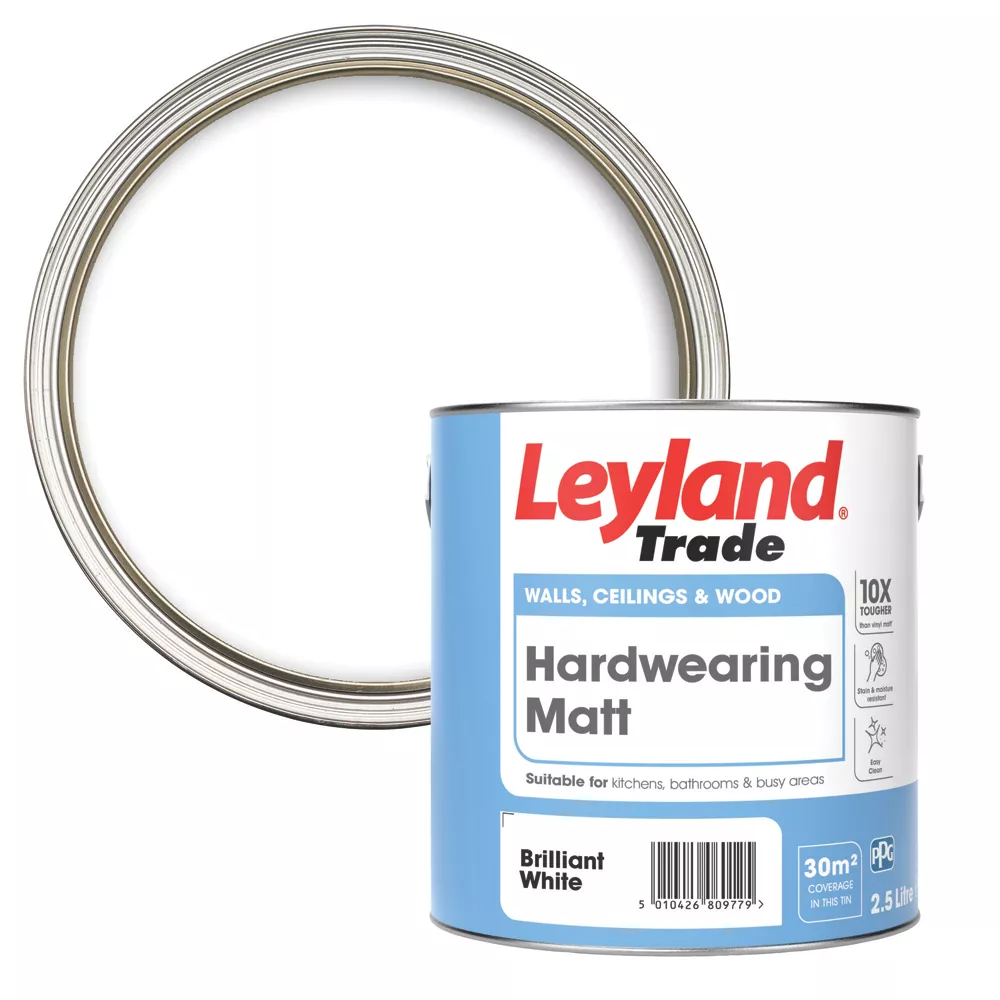 Leyland Trade Hardwearing Matt Brilliant White Emulsion Paint 2.5Ltr 3 Leyland Trade Hardwearing Matt Brilliant White Emulsion Paint 2.5Ltr
