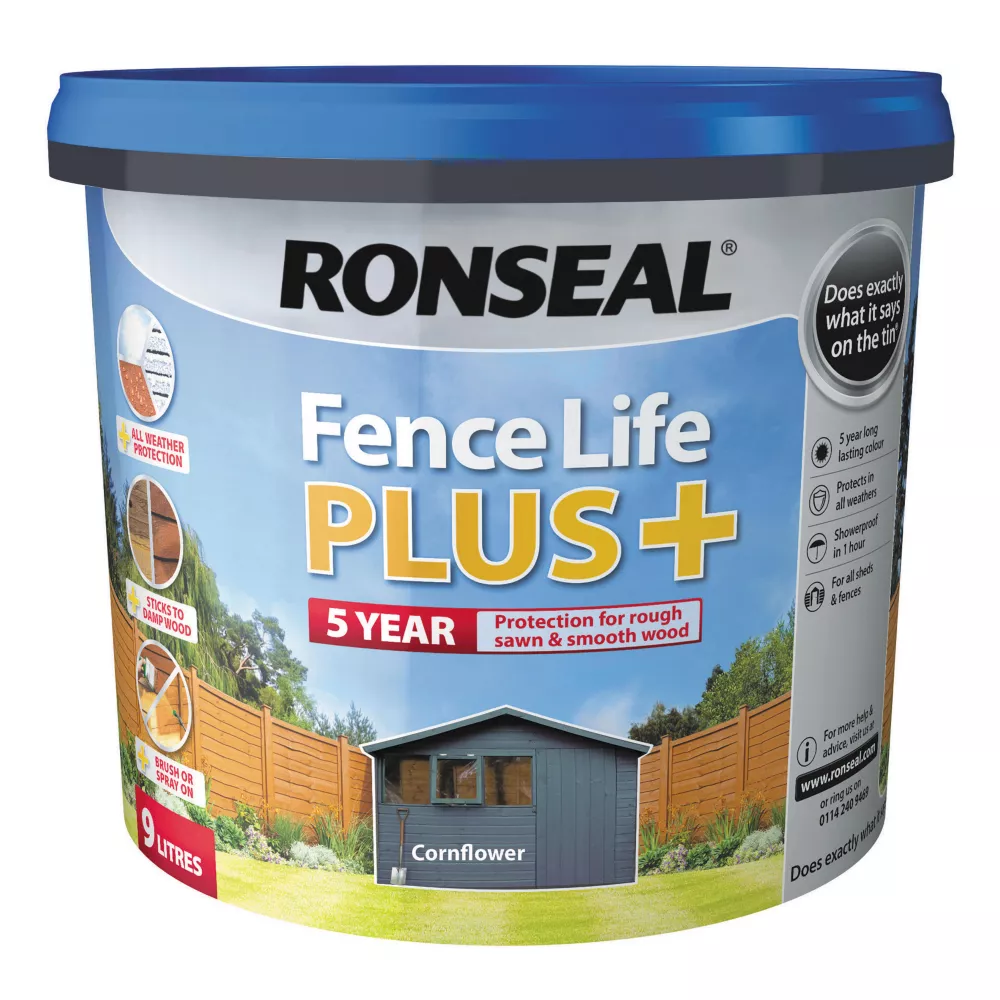 Ronseal Fence Life Plus Shed & Fence Treatment Cornflower 9Ltr 4 Ronseal Fence Life Plus Shed & Fence Treatment Cornflower 9Ltr - Image 2