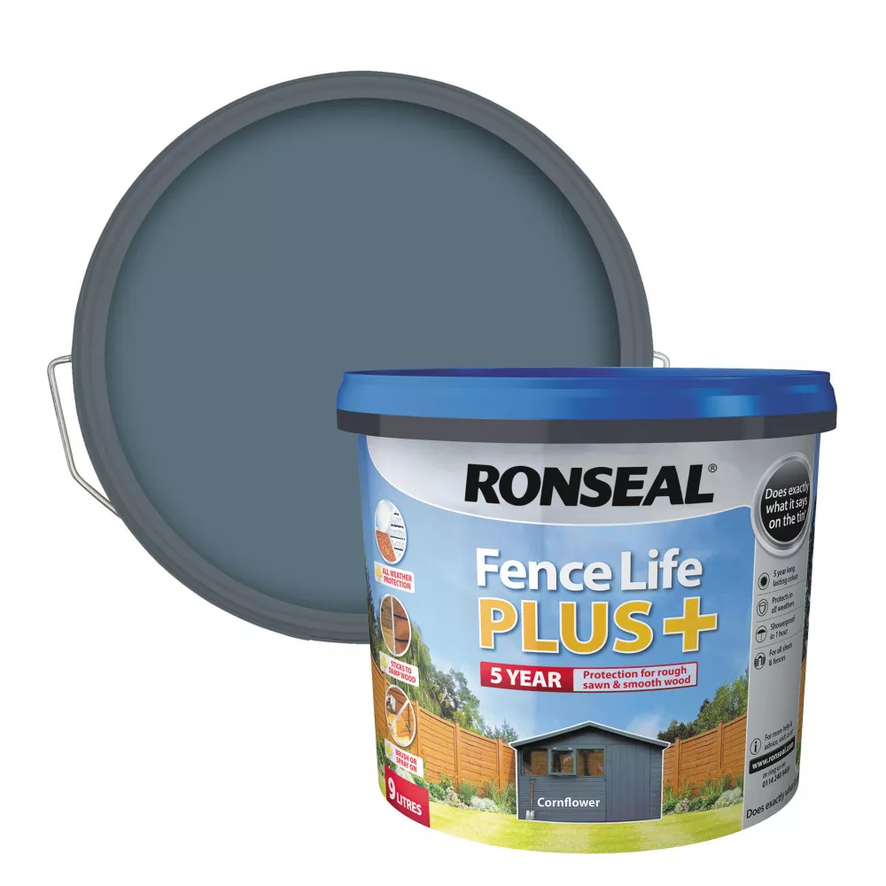 Ronseal Fence Life Plus Shed & Fence Treatment Cornflower 9Ltr 3 Ronseal Fence Life Plus Shed & Fence Treatment Cornflower 9Ltr
