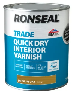 Ronseal Trade Quick-Dry Interior Varnish Satin Medium Oak 750ml