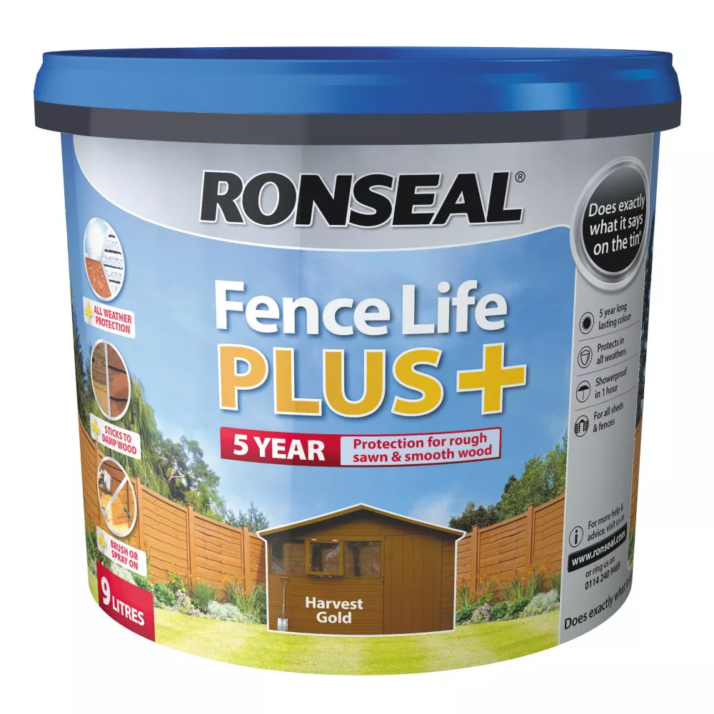 Ronseal Fence Life Plus Shed & Fence Treatment Harvest Gold 9Ltr 4 Ronseal Fence Life Plus Shed & Fence Treatment Harvest Gold 9Ltr - Image 2