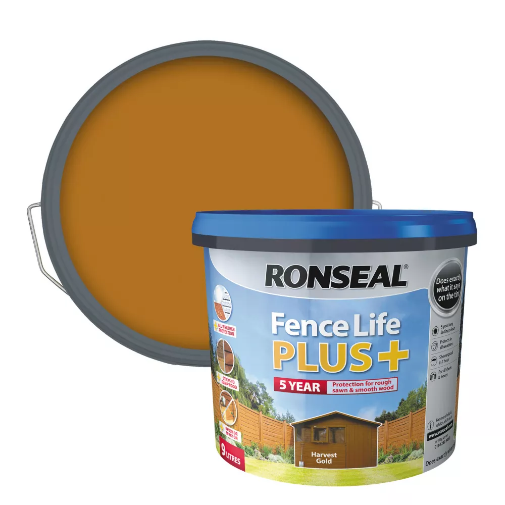 Ronseal Fence Life Plus Shed & Fence Treatment Harvest Gold 9Ltr 3 Ronseal Fence Life Plus Shed & Fence Treatment Harvest Gold 9Ltr