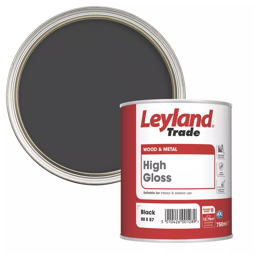 Leyland Trade High Gloss Black Trim Paint 750ml