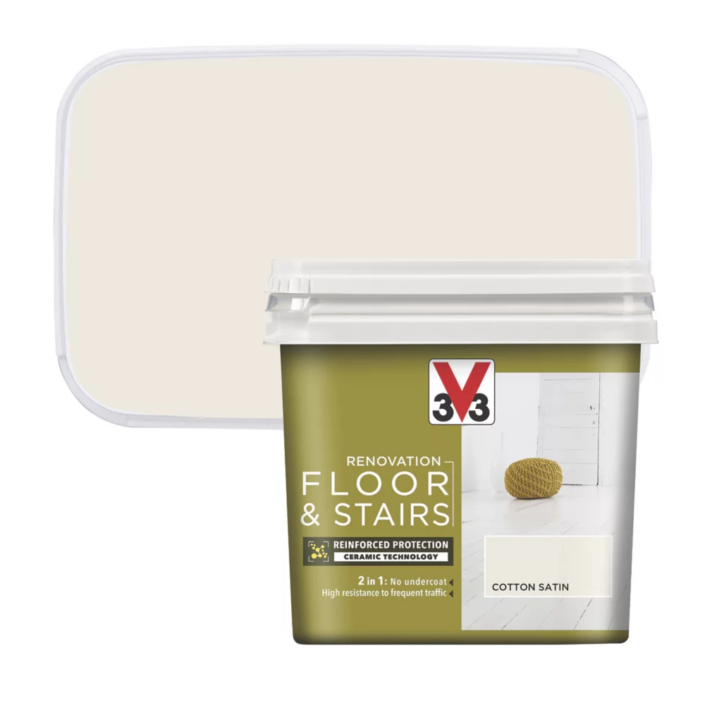 V33 Satin Cotton Off-White Acrylic Floor & Stair Paint 750ml 4 V33 Satin Cotton Off-White Acrylic Floor & Stair Paint 750ml - Image 2