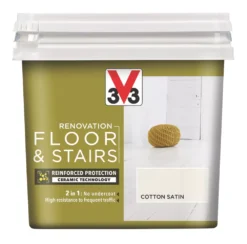 V33 Satin Cotton Off-White Acrylic Floor & Stair Paint 750ml