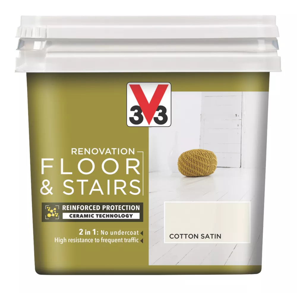 V33 Satin Cotton Off-White Acrylic Floor & Stair Paint 750ml 3 V33 Satin Cotton Off-White Acrylic Floor & Stair Paint 750ml